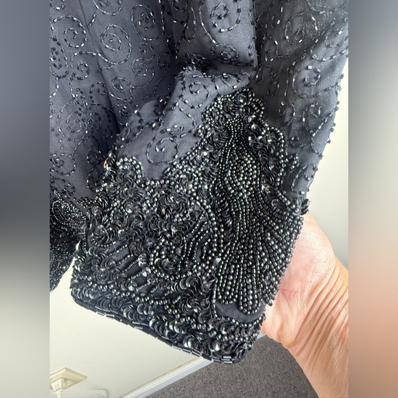 Niteline Della Roufogali Beaded Black Jacket 100% Silk Evening Wear Size XL - Picture 4 of 12